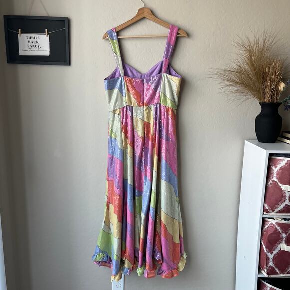 Hutch Dress Anthropologie Pastel Multicolor Sequined‎ Bustier Maxi Dress Size 8 - Picture 8 of 13
